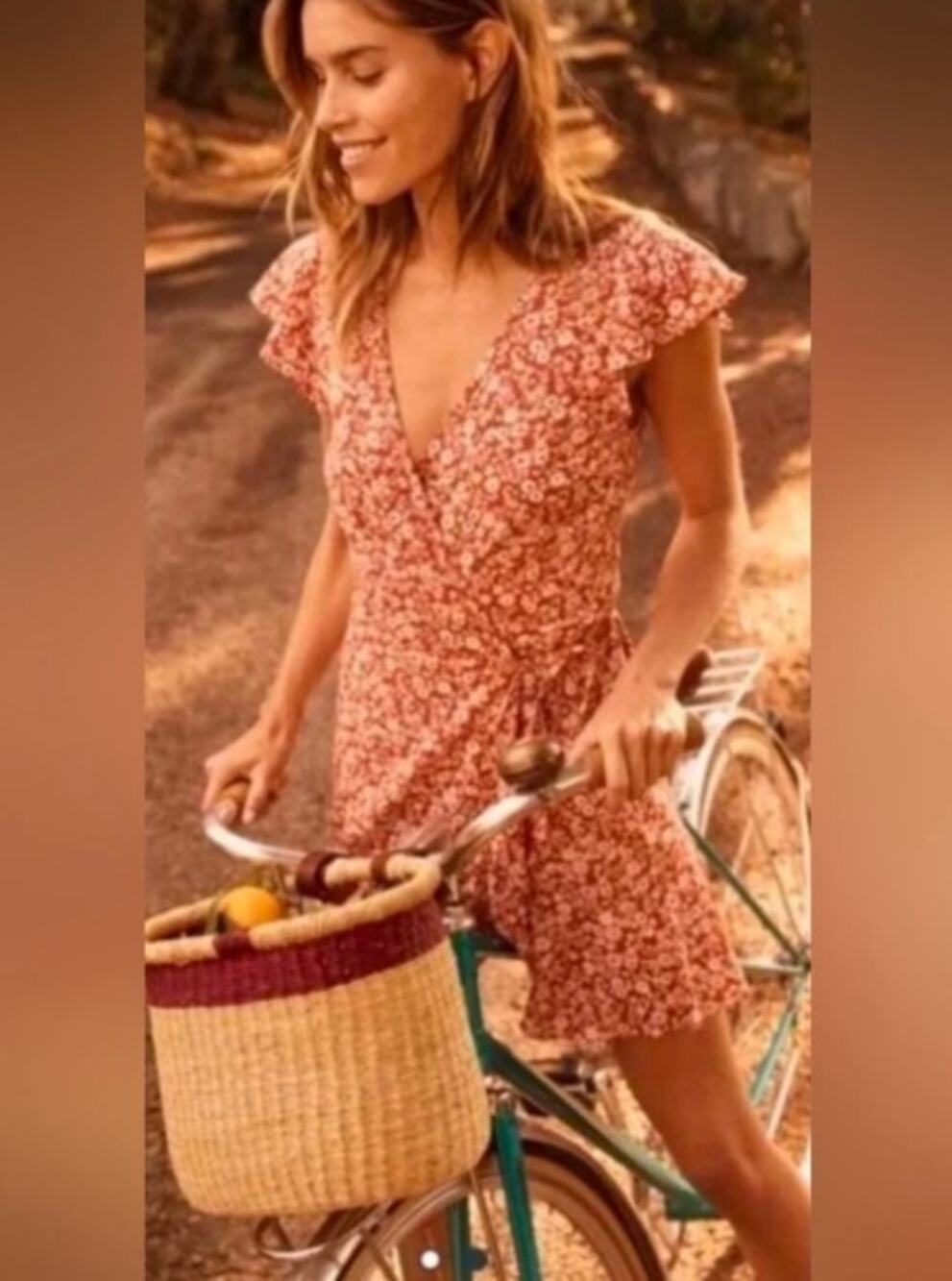 Abercrombie & Fitch Rust Floral Wrap Mini Dress Size Med Cottagecore Prairie